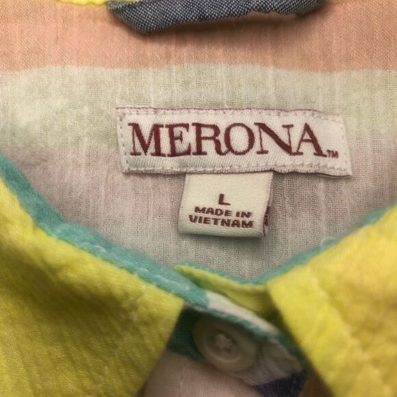 Merona size large sleeveless pastel striped collar top 0106 - Picture 2 of 5